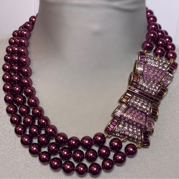 Heidi Daus Jewelry - Heidi Daus Passion for Pretty Faux Purple Pearls Focal Crystals Signed Statement